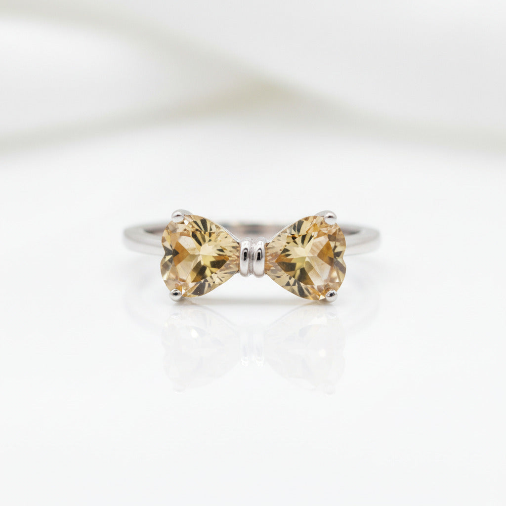 Bow Knot Ring Citrine Gemstone Ring-Black Diamonds New York