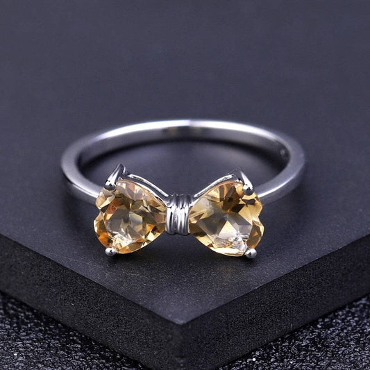 Bow Knot Ring Natural Citrine Gemstone Ring-Black Diamonds New York