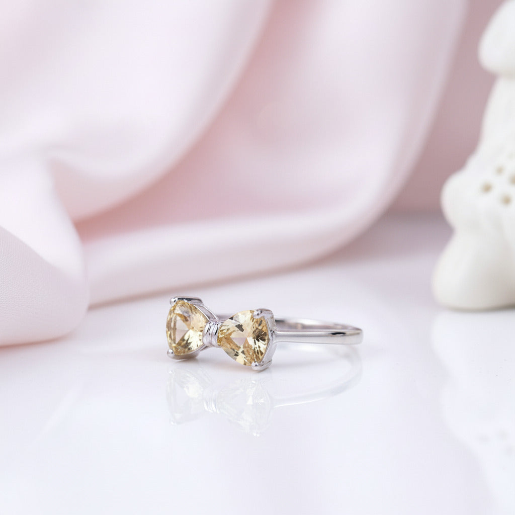 Bow Knot Ring Citrine Gemstone Ring-Black Diamonds New York