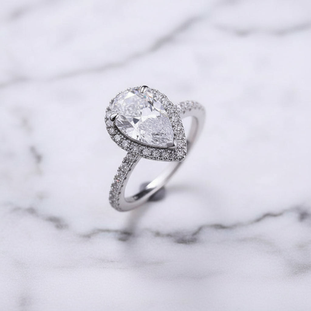 Bridal Set Halo Pear Cut Engagement Ring-Black Diamonds New York