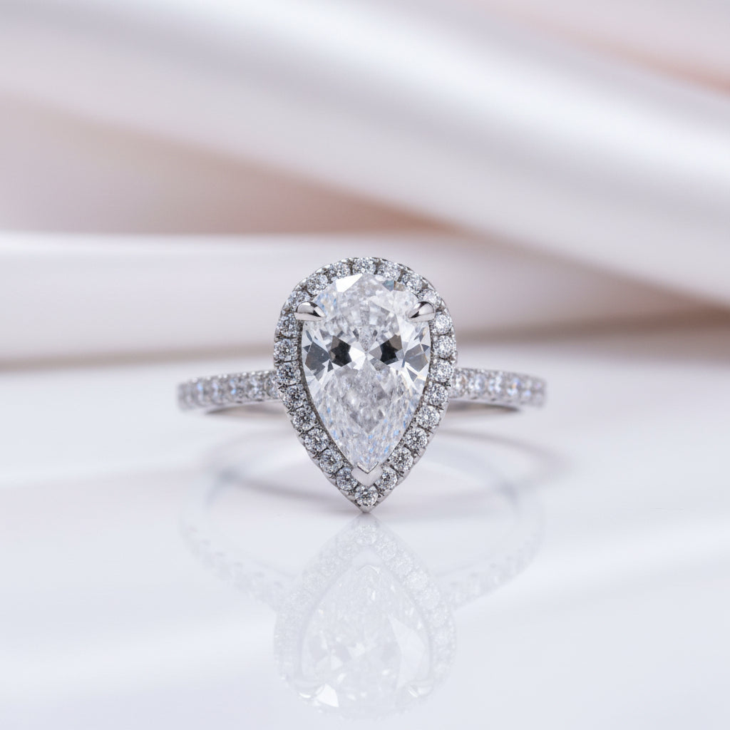 Bridal Set Halo Pear Cut Engagement Ring-Black Diamonds New York