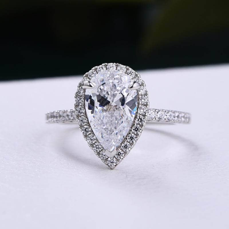 Bridal Set Halo Pear Cut Engagement Ring - Black Diamonds New York