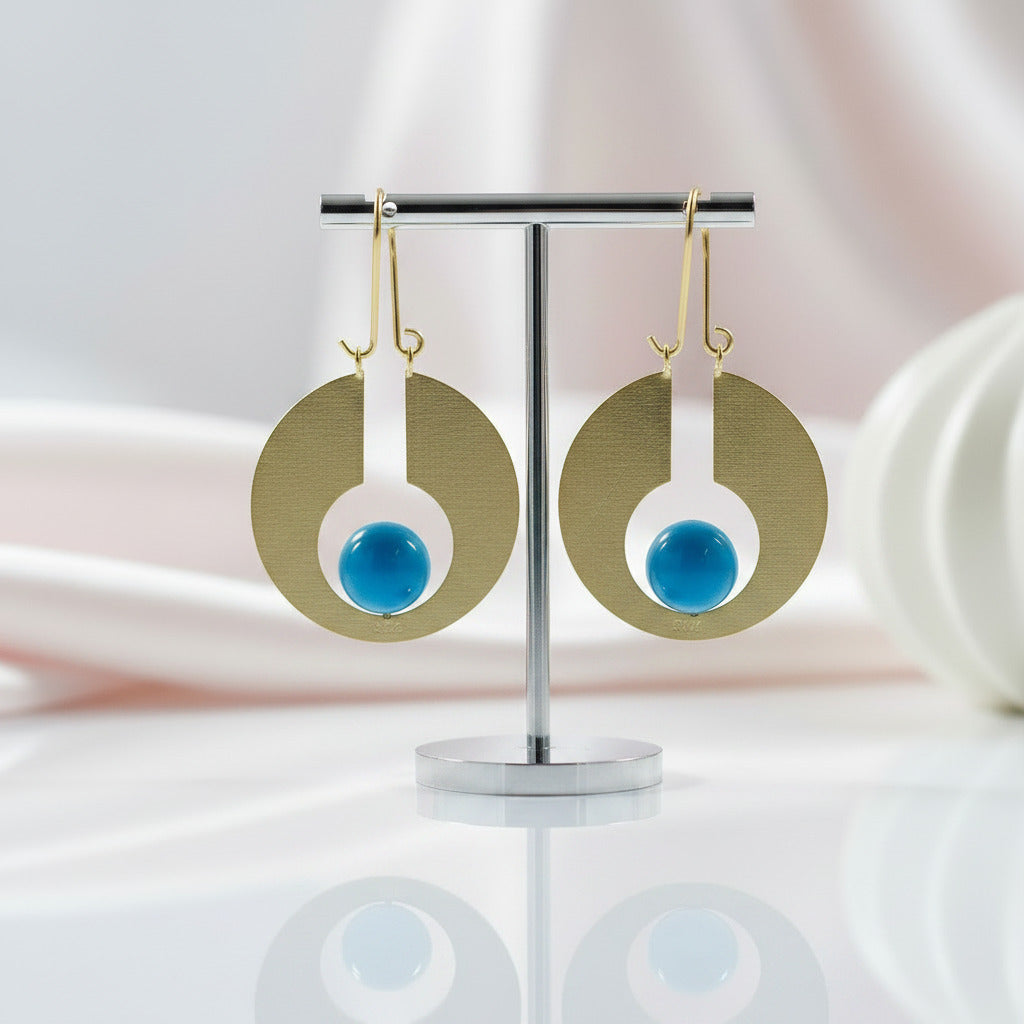 Bright Round Moon Dangle Earrings-Black Diamonds New York