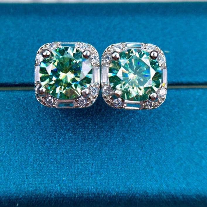 Brilliant Cut Blue Green Square Diamond Stud Earrings-Black Diamonds New York