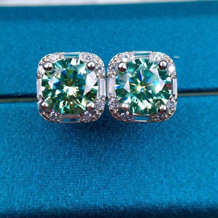 Brilliant Cut Blue Green Square Moissanite Stud Earrings-Black Diamonds New York