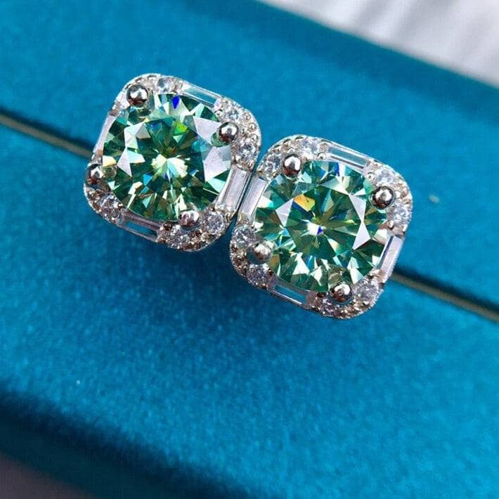 Brilliant Cut Blue Green Square Moissanite Stud Earrings - Black Diamonds New York