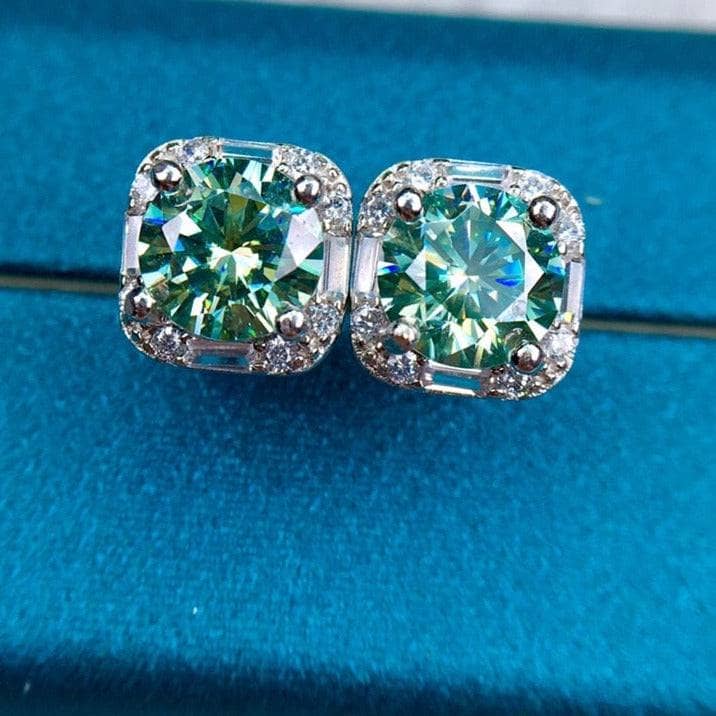 Brilliant Cut Blue Green Square Moissanite Stud Earrings-Black Diamonds New York