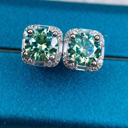 Brilliant Cut Blue Green Square Diamond Stud Earrings-Black Diamonds New York
