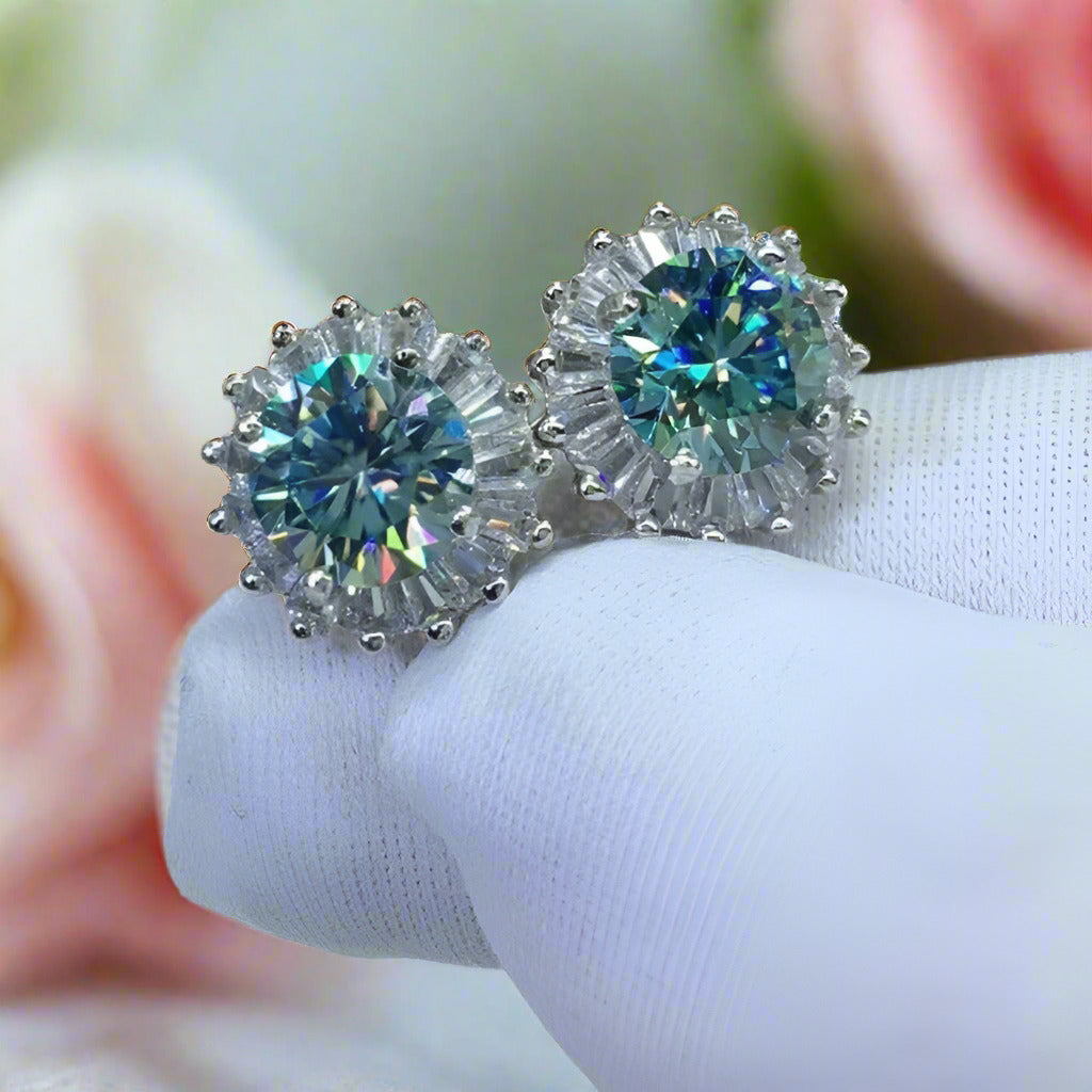 Brilliant Cut Green Diamond Snowflake Stud Earrings-Black Diamonds New York