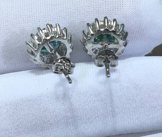 Brilliant Cut Green Moissanite Snowflake Stud Earrings - Black Diamonds New York