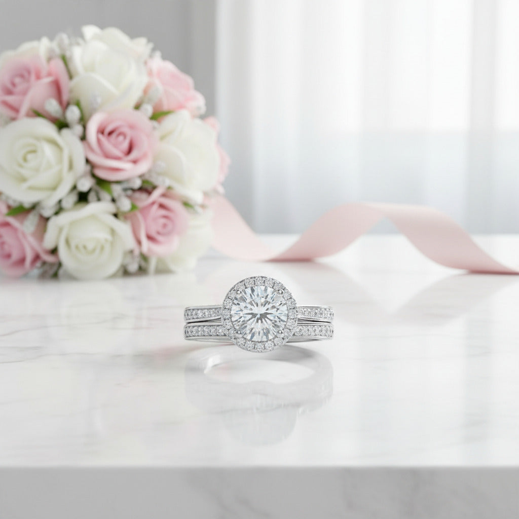 Brilliant Round Diamond Option Halo Engagement Ring Set-Black Diamonds New York