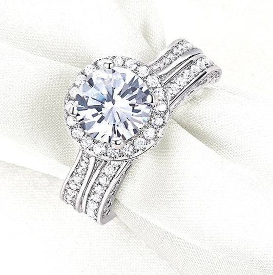 Brilliant Round Created Diamond Halo Engagement Ring Set-Black Diamonds New York