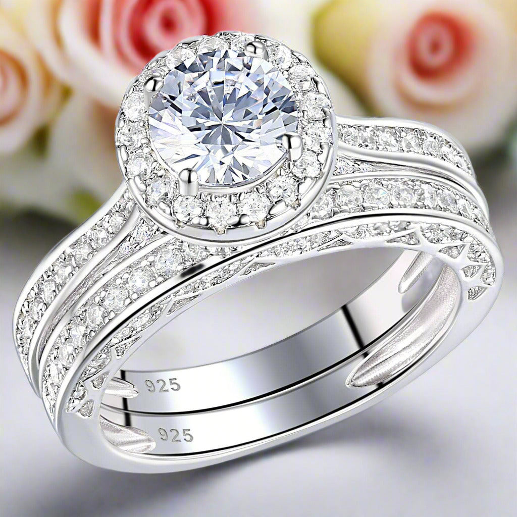 Brilliant Round Diamond Halo Engagement Ring Set-Black Diamonds New York