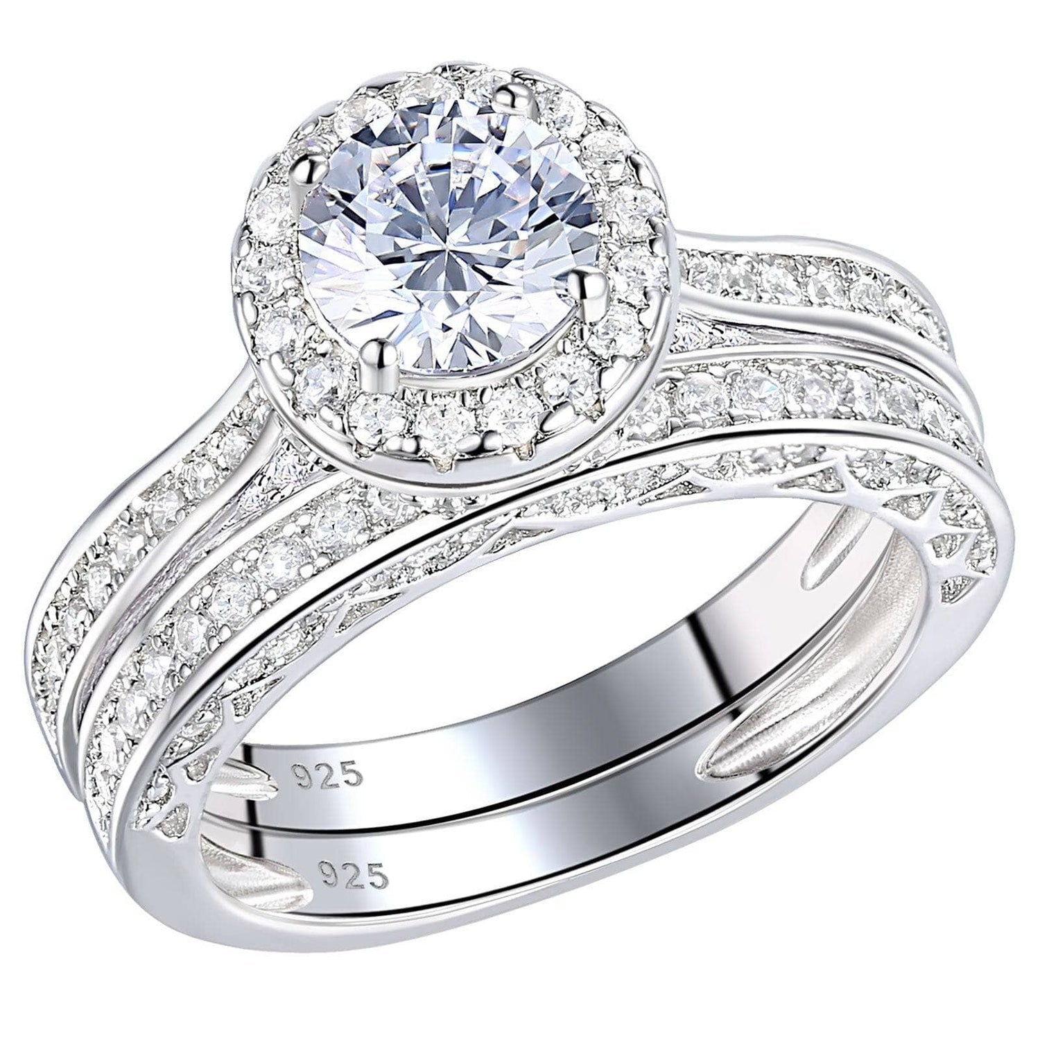 Brilliant Round EVN Stone Halo Engagement Ring Set - Black Diamonds New York