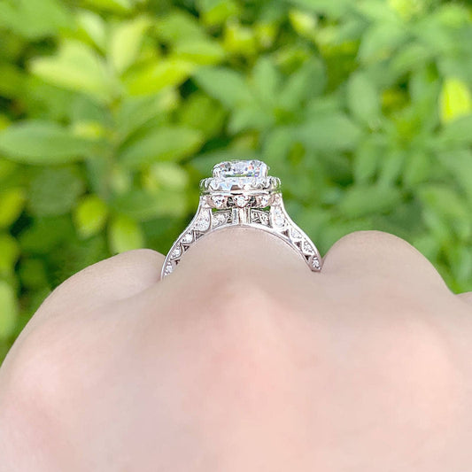 Brilliant Round Created Diamond Halo Engagement Ring Set-Black Diamonds New York