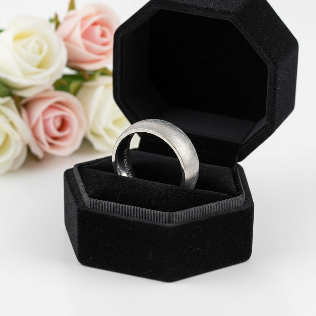 Brushed Dome Titanium Men's Wedding Band-Black Diamonds New York