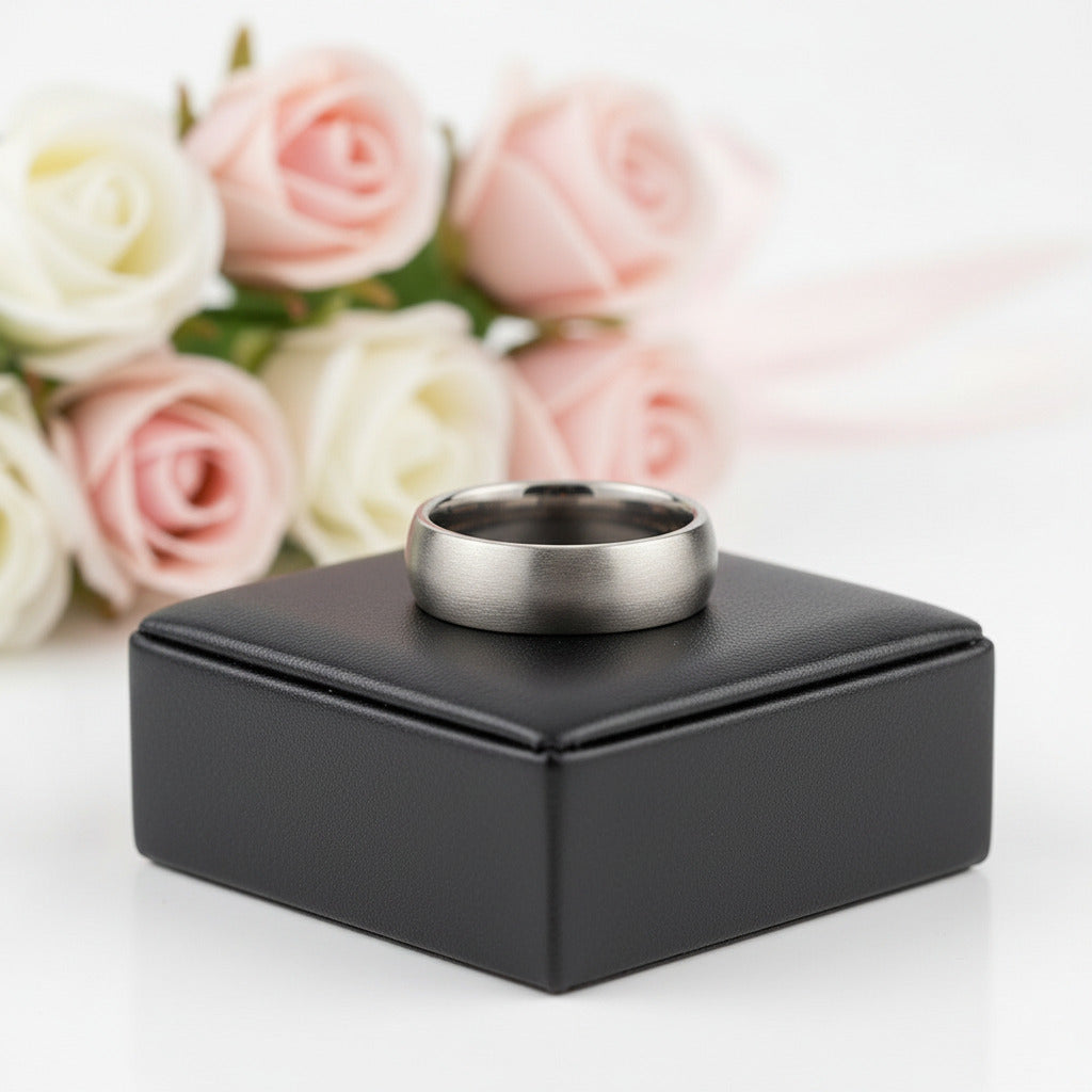 Brushed Dome Titanium Men's Wedding Band-Black Diamonds New York
