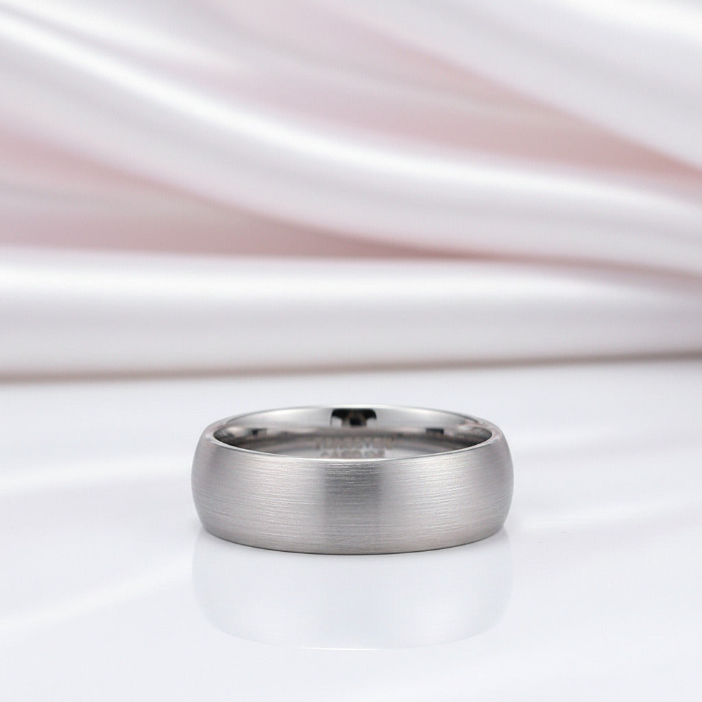Brushed Dome Tungsten Carbide Men's Wedding Band-Black Diamonds New York