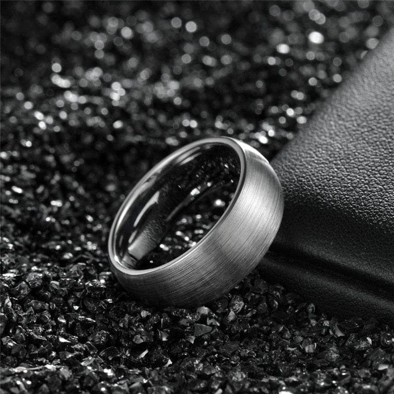 Brushed Dome Tungsten Carbide Men's Wedding Band-Black Diamonds New York