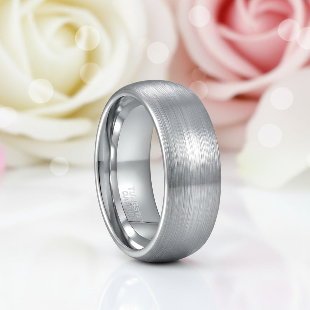 Brushed Dome Tungsten Carbide Men's Wedding Band-Black Diamonds New York