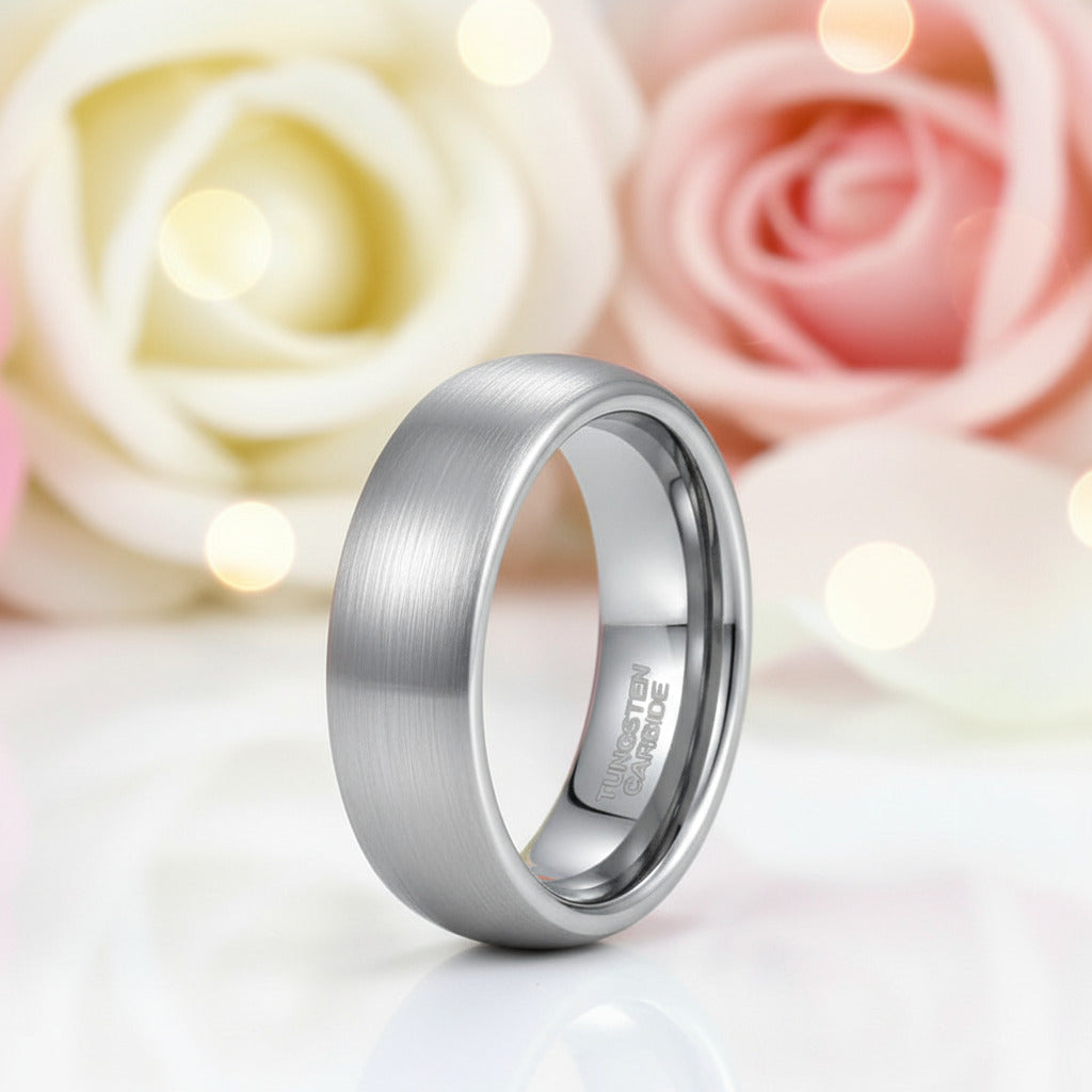 Brushed Dome Tungsten Carbide Men's Wedding Band-Black Diamonds New York