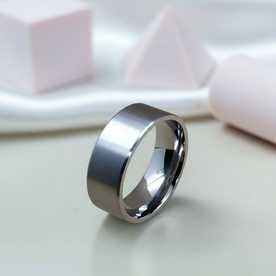 Brushed Flat Pure Titanium Men's Wedding Ring-Black Diamonds New York