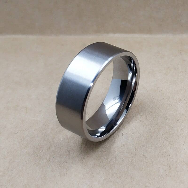 Brushed Flat Pure Titanium Men's Wedding Ring-Black Diamonds New York