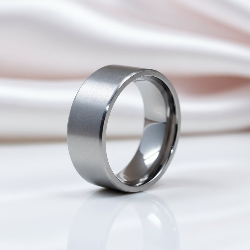 Brushed Flat Pure Titanium Men's Wedding Ring-Black Diamonds New York