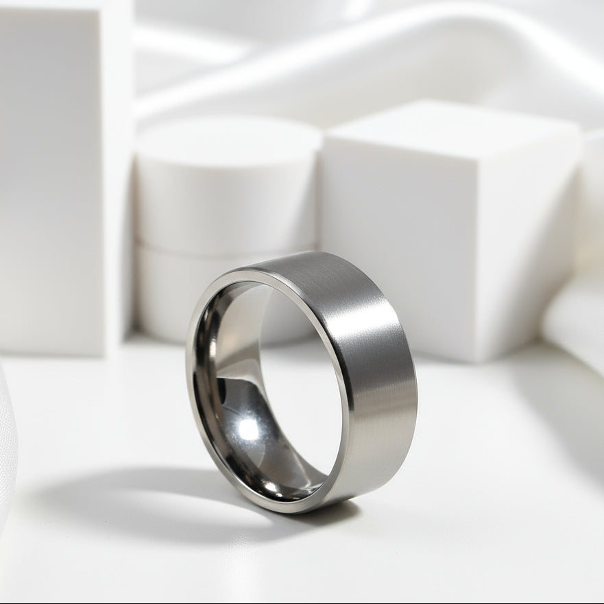 Brushed Flat Pure Titanium Men's Wedding Ring-Black Diamonds New York