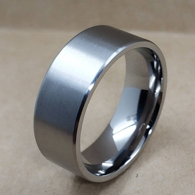 Brushed Flat Pure Titanium Men's Wedding Ring-Black Diamonds New York
