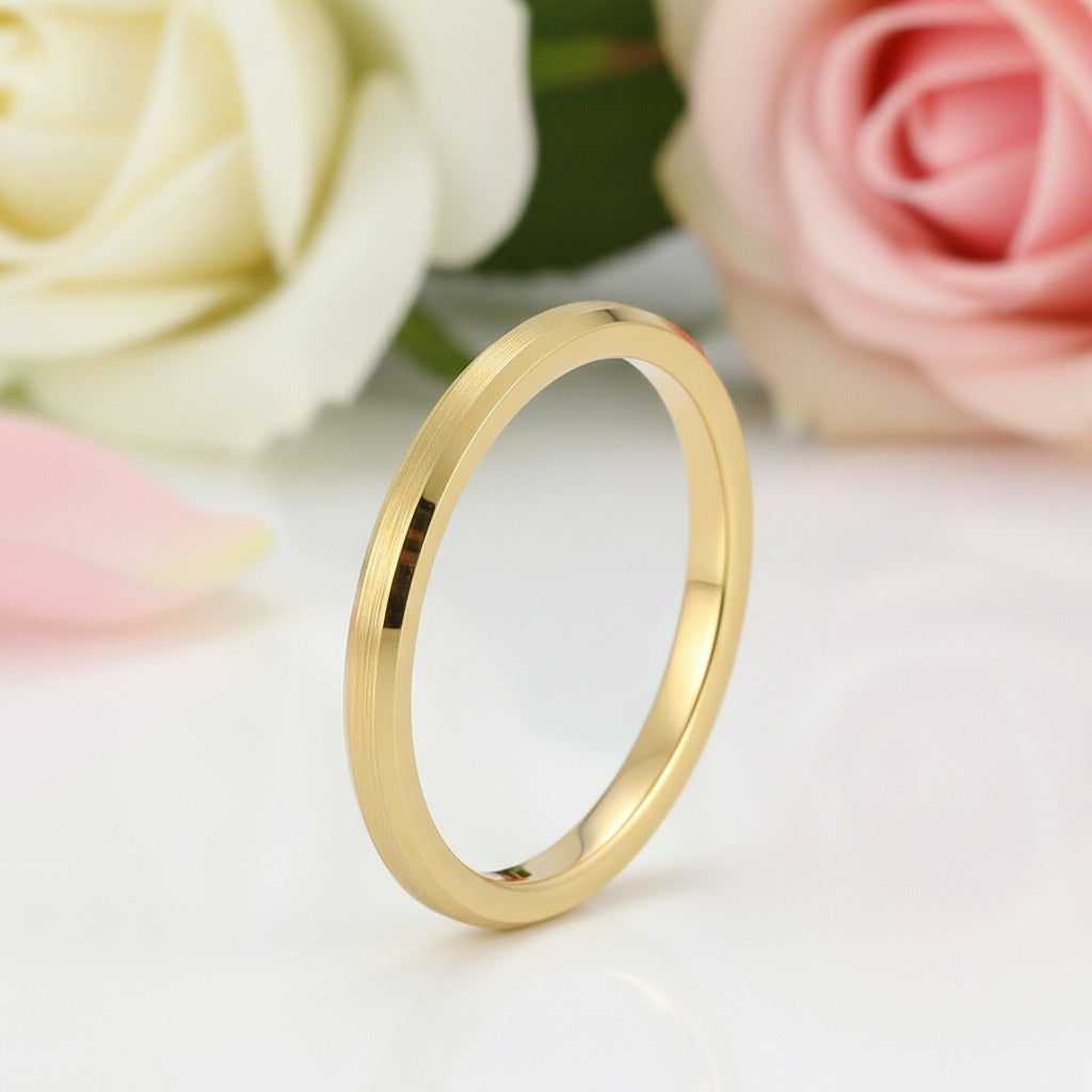 Brushed Gold Plated Tungsten Men's Wedding Band-Black Diamonds New York