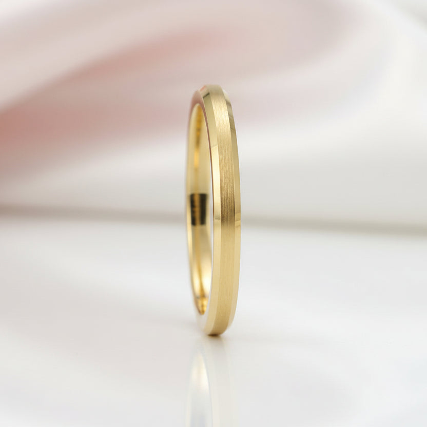 Brushed Gold Plated Tungsten Men's Wedding Band-Black Diamonds New York