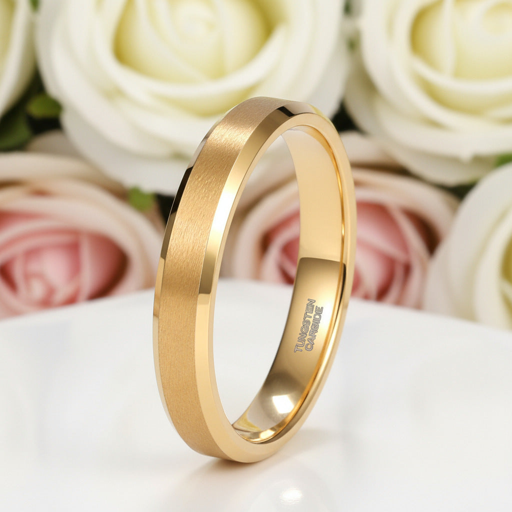 Brushed Gold Plated Tungsten Men's Wedding Band-Black Diamonds New York