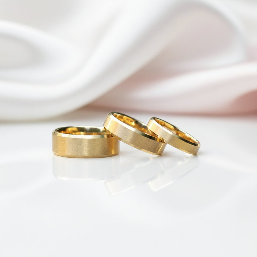 Brushed Gold Plated Tungsten Men's Wedding Band-Black Diamonds New York