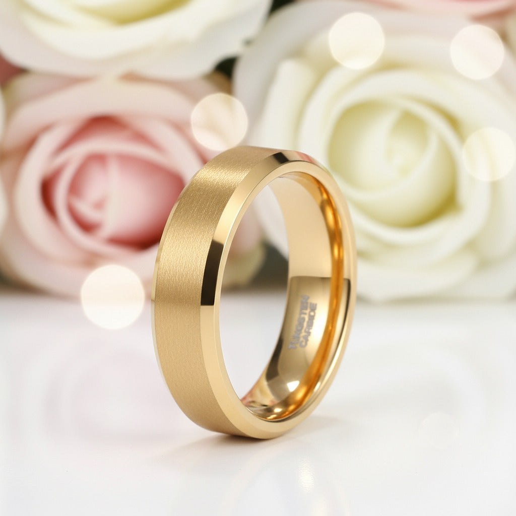 Brushed Gold Plated Tungsten Men's Wedding Band-Black Diamonds New York