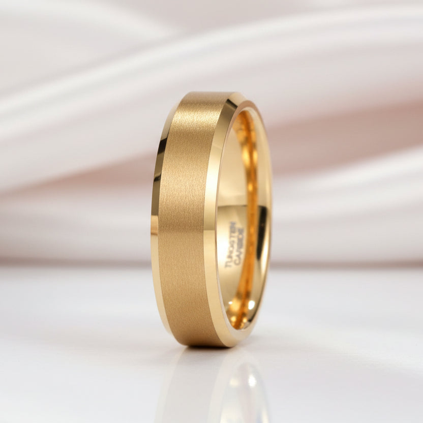 Brushed Gold Plated Tungsten Men's Wedding Band-Black Diamonds New York