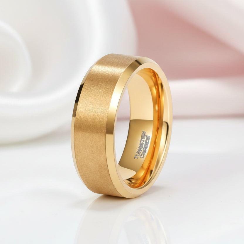 Brushed Gold Plated Tungsten Men's Wedding Band-Black Diamonds New York