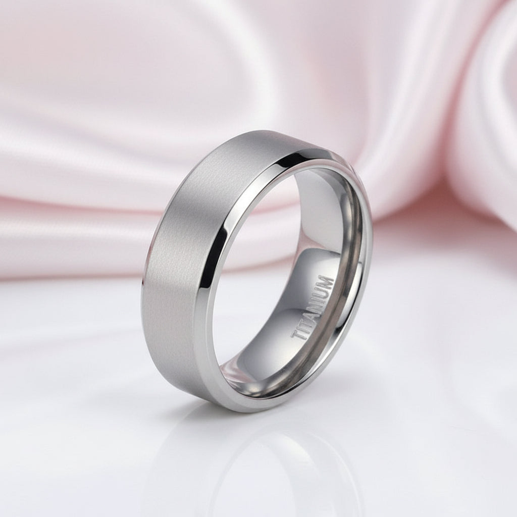 Brushed Unisex Titanium Wedding Band-Black Diamonds New York