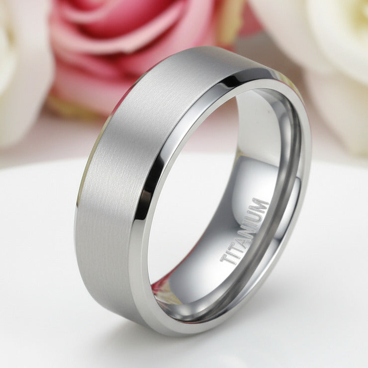 Brushed Unisex Titanium Wedding Band-Black Diamonds New York