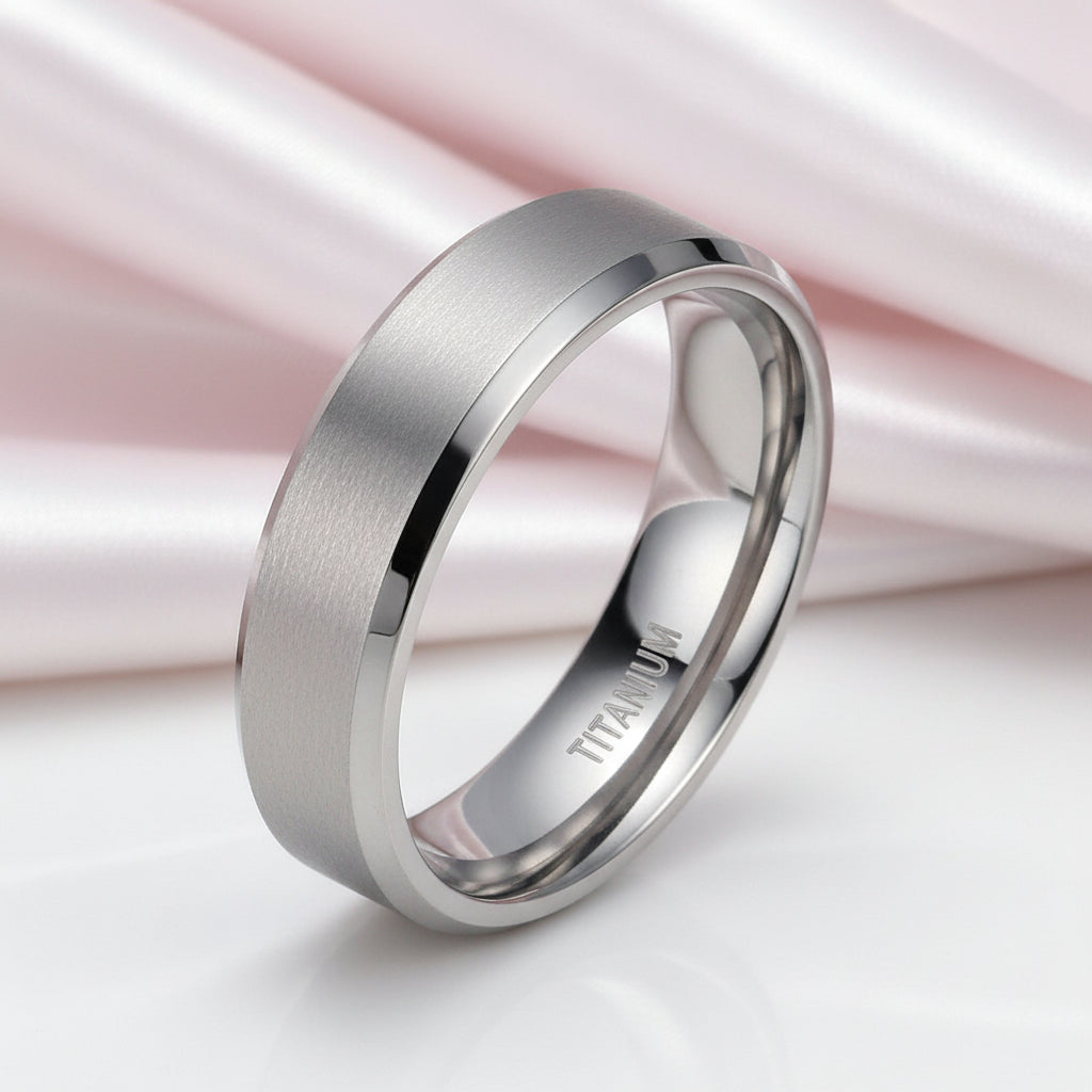 Brushed Unisex Titanium Wedding Band-Black Diamonds New York