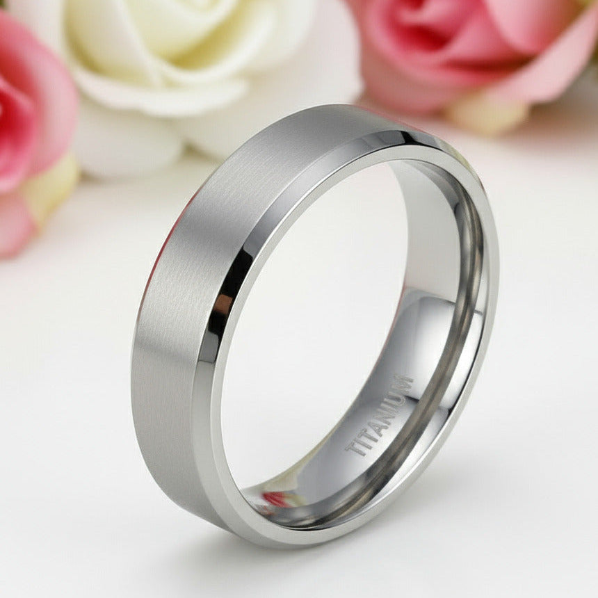 Brushed Unisex Titanium Wedding Band-Black Diamonds New York