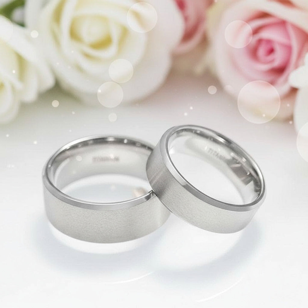 Brushed Unisex Titanium Wedding Band-Black Diamonds New York