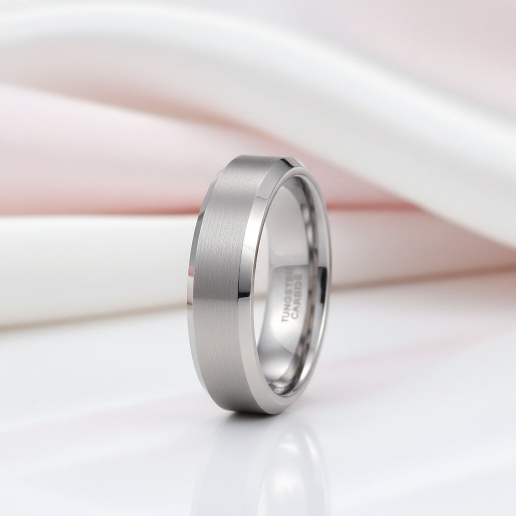 Brushed Men's Tungsten Wedding Band-Black Diamonds New York