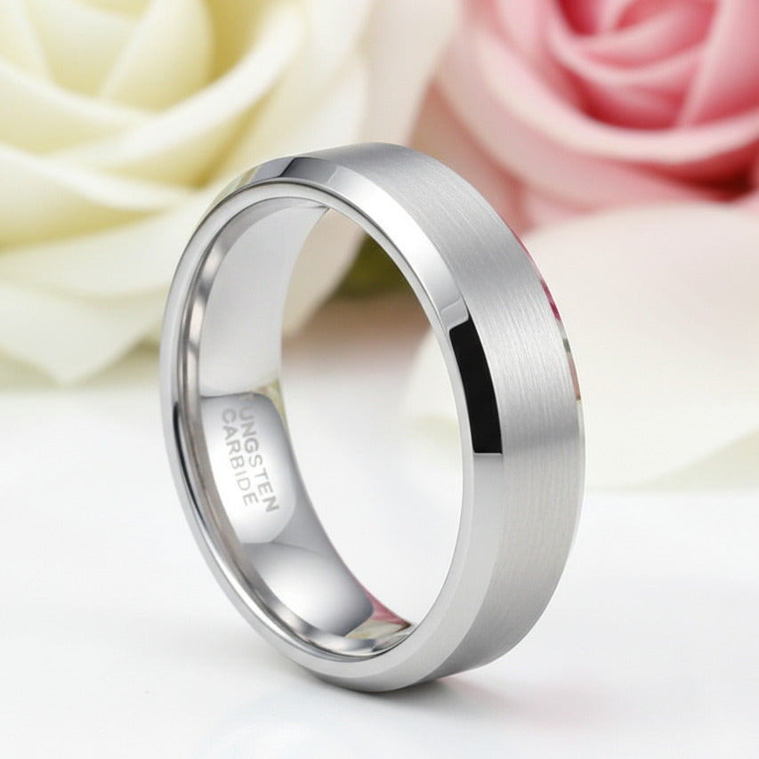 Brushed Men's Tungsten Wedding Band-Black Diamonds New York