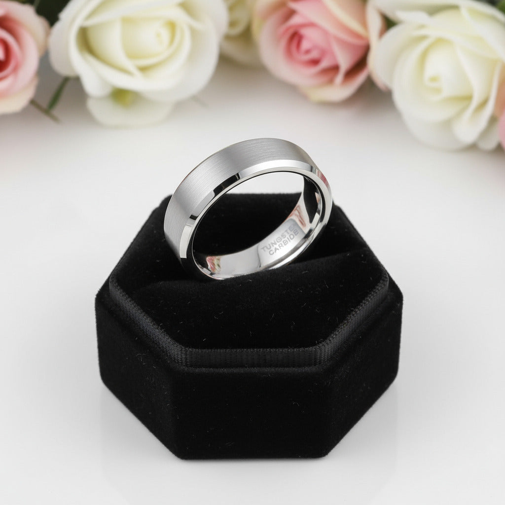 Brushed Men's Tungsten Wedding Band-Black Diamonds New York