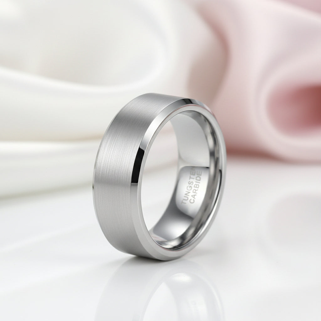 Brushed Men's Tungsten Wedding Band-Black Diamonds New York