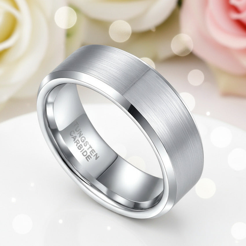 Brushed Men's Tungsten Wedding Band-Black Diamonds New York