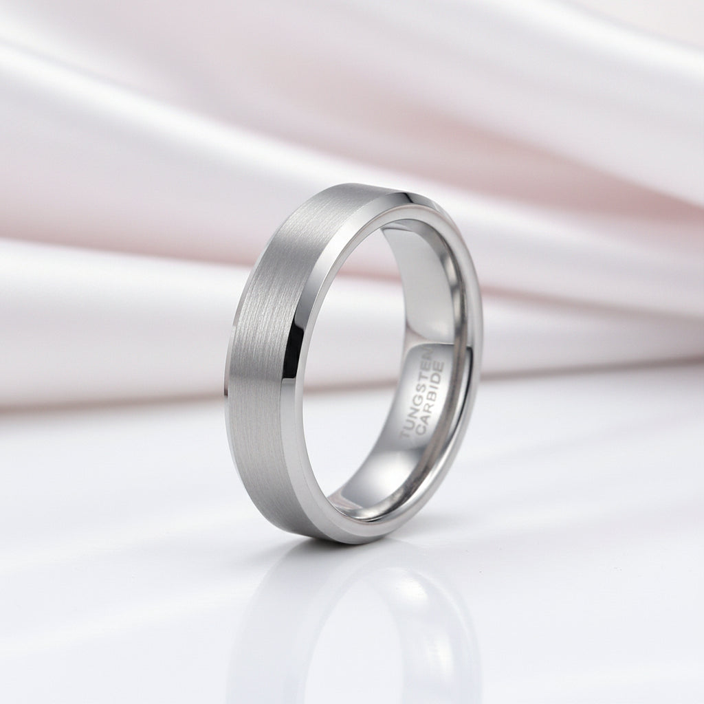 Brushed Men's Tungsten Wedding Band-Black Diamonds New York