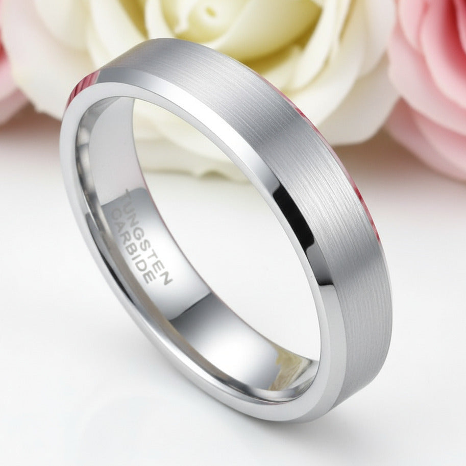 Brushed Men's Tungsten Wedding Band-Black Diamonds New York