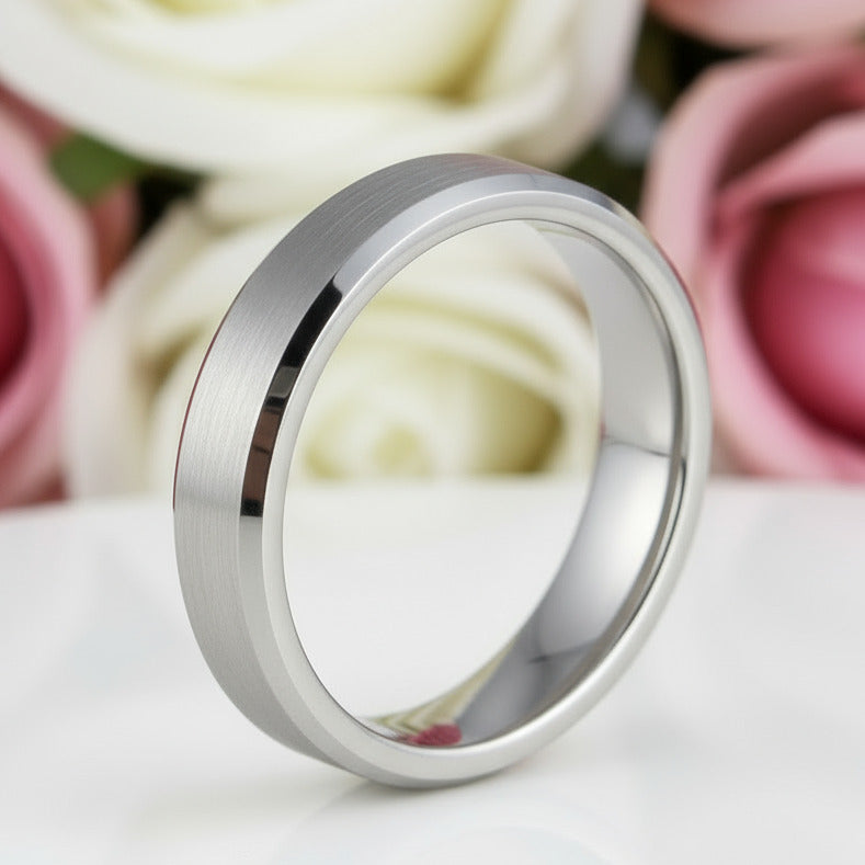 Brushed Men's Tungsten Wedding Band-Black Diamonds New York